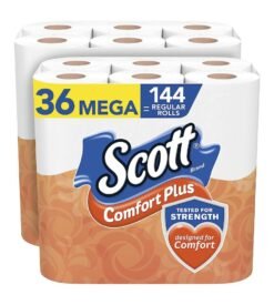 Scott ComfortPlus Toilet Paper. 36 Mega Rolls = 144 Regular Rolls. Bath Tissue. 462 Sheets Per Roll. White. 36 Count